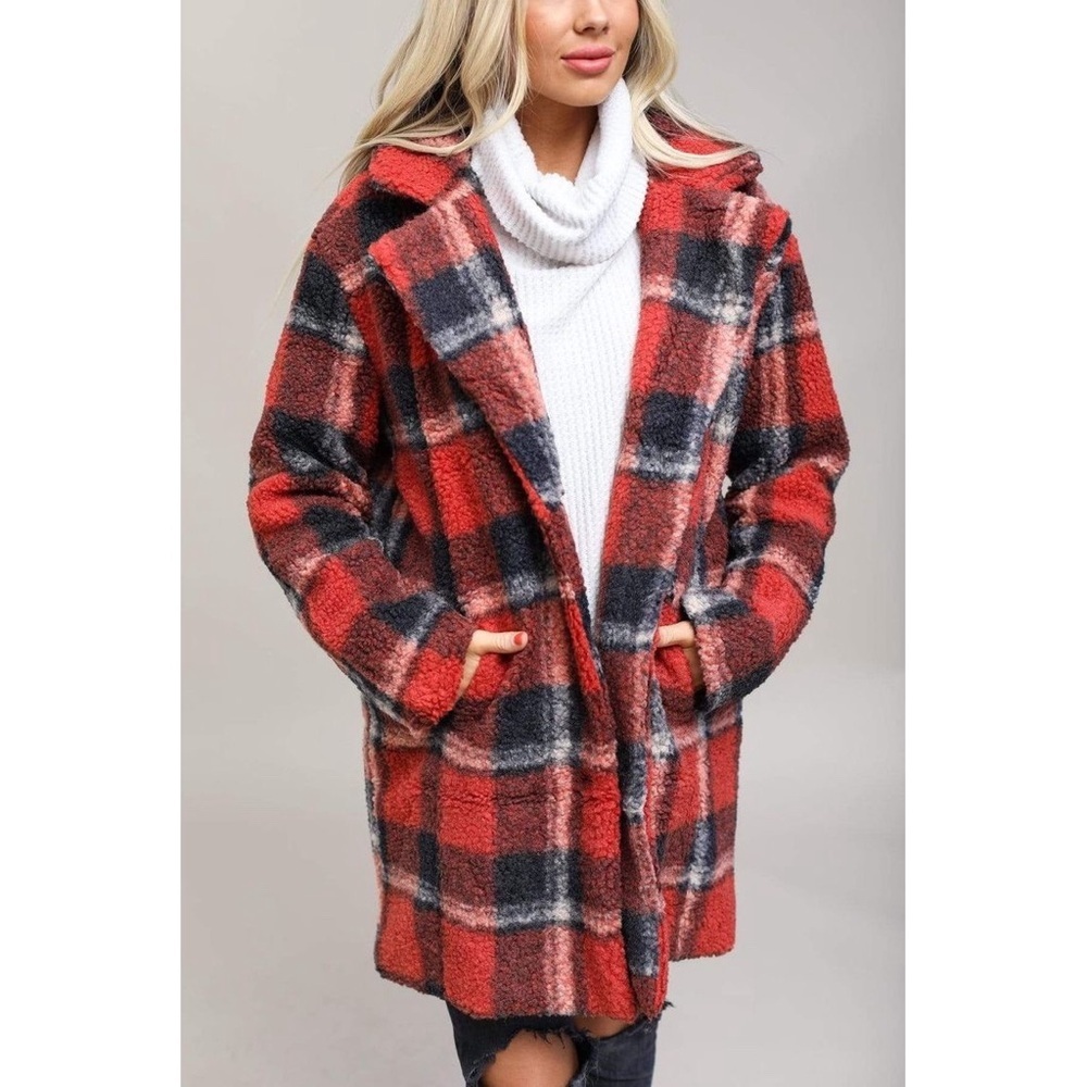 Plaid SHERPA Winter Teddy Coat! Super warm! Excellent Quality!